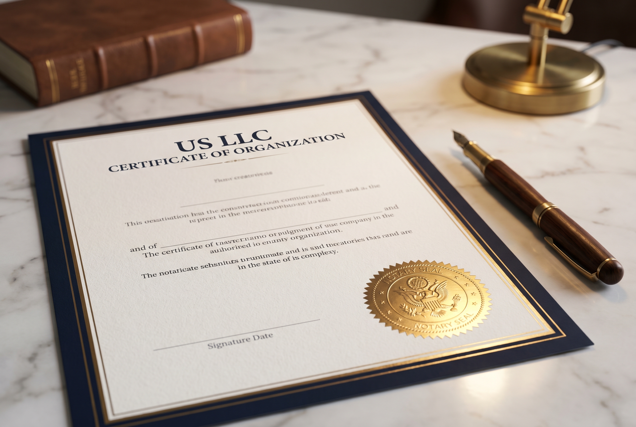 US LLC Certificate of Organization with gold seal